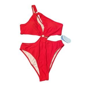 Hilinker Women’s Red Swimsuit Golden Accents Size Small Cheeky